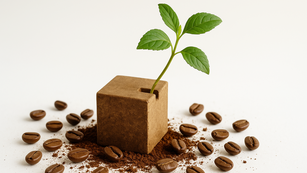コーヒーかす再利用+CO2吸収素材の一輪挿し|大阪万博で共創展示